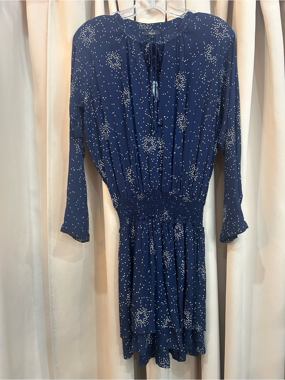Rails Navy Star Print Long-Sleeve Smocked-Waist Dress